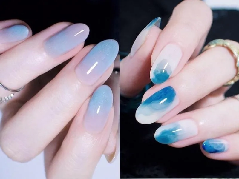 Sơn móng tay màu xanh biển tạo cảm giác mát mẻ và phóng khoáng