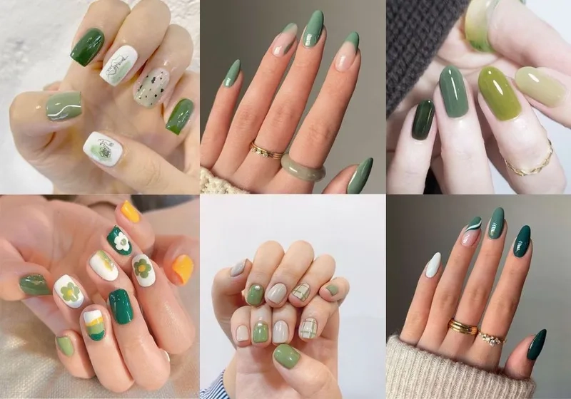 Nước sơn móng tay màu xanh rêu giúp đôi tay thêm phần cuốn hút