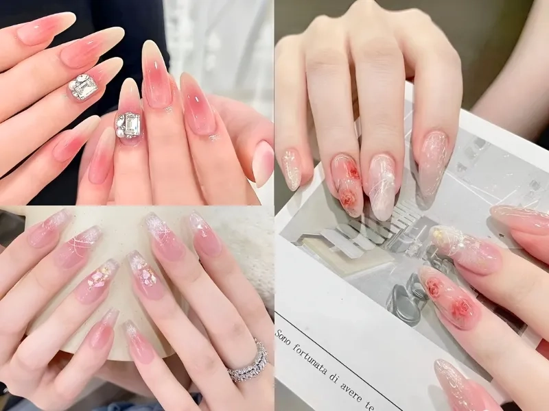 Nail xinh đơn giản màu hồng nữ tính và nhẹ nhàng