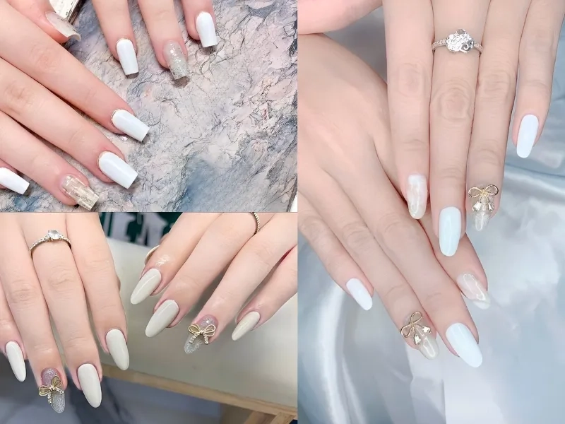 Mẫu nail xinh màu trắng cho nàng yêu thích sự tinh tế