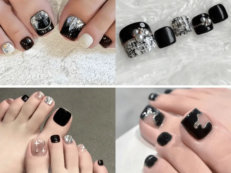 Móng chân đẹp màu đen trắng đang được ưa chuộng nhất