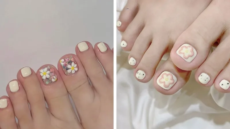 Mẫu nail chân trắng sữa giúp nàng luôn nổi bật