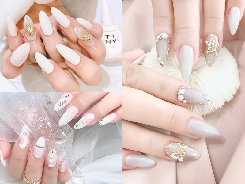 Móng tay cô dâu màu trắng thanh lịch giúp đôi tay thêm phần tinh tế