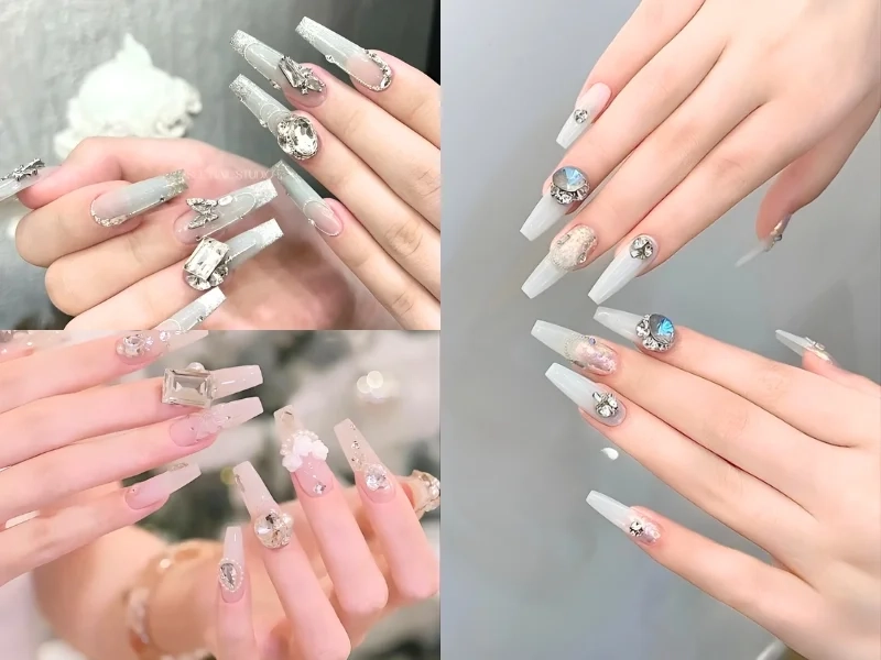 Mẫu nail màu trắng cho cô dâu đơn giản nhưng vẫn nổi bật