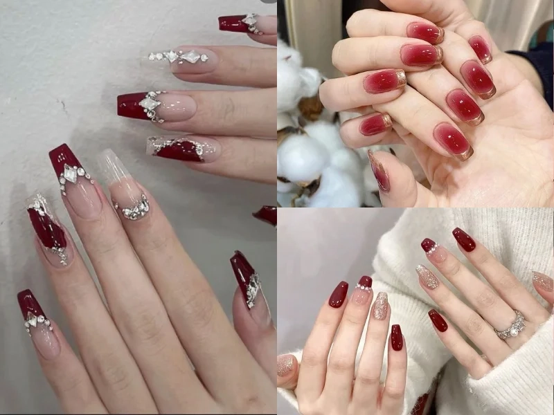 Mẫu nail cô dâu màu đỏ quyến rũ giúp nàng thu hút mọi ánh nhìn
