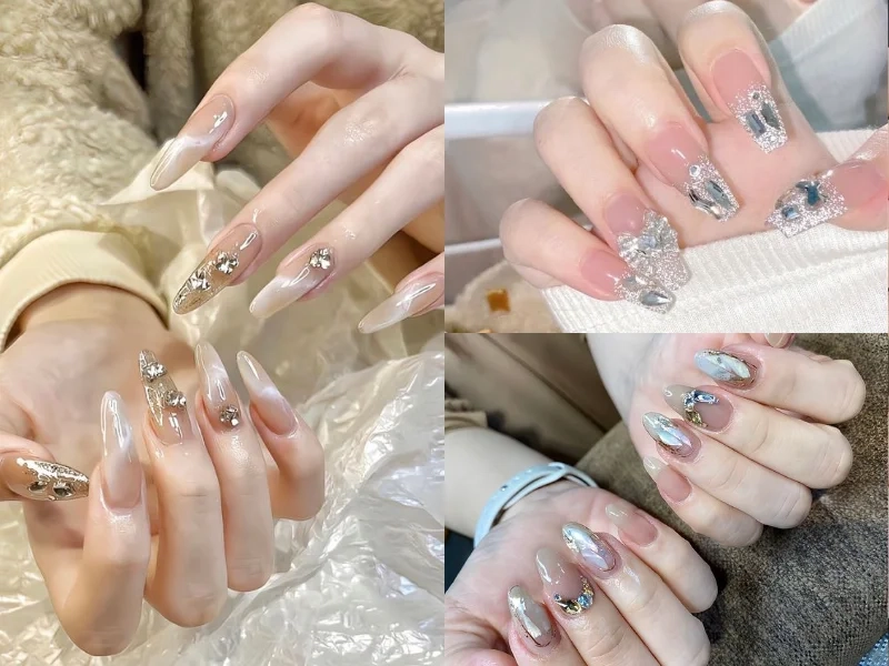 Móng tay cô dâu đính đá lấp lánh giúp nàng tỏa sáng hơn