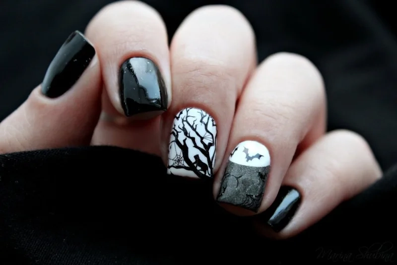 Mẫu nail đẹp đen trắng kết hợp tinh tế giữa sự tối giản và nổi bật