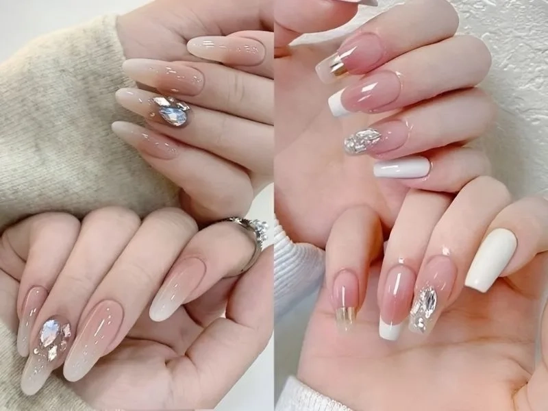 Mẫu nail đính đá đẹp đơn giản nàng không thể bỏ lỡ