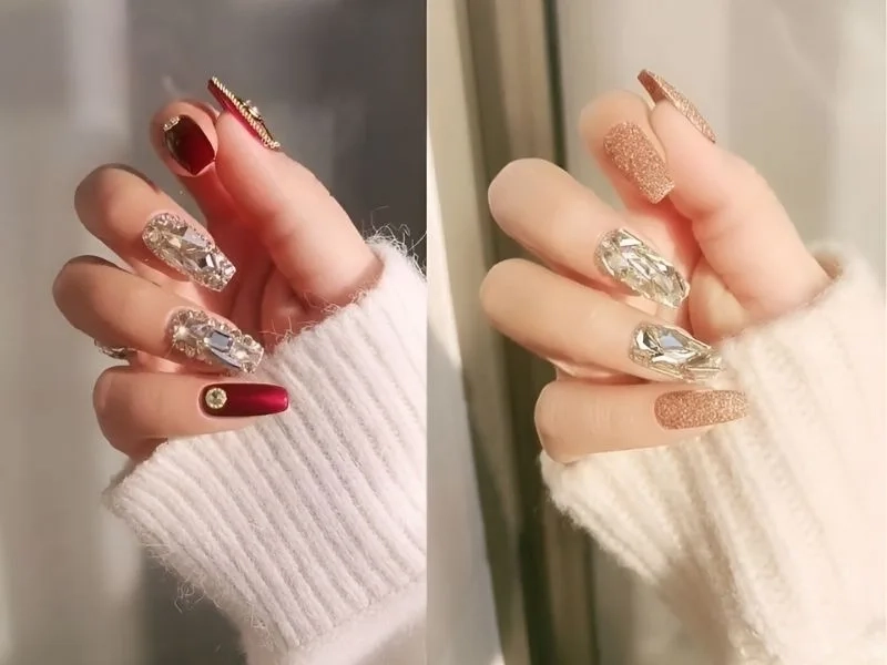 Móng tay đính đá đẹp đơn giản dành cho nàng yêu sự tinh tế