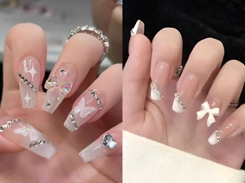 Mẫu móng tay đính đá đơn giản nhưng không kém phần lộng lẫy