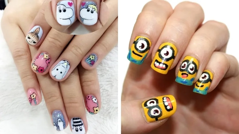 Mẫu hoạt hình vẽ nail độc đáo dành cho nàng trendy