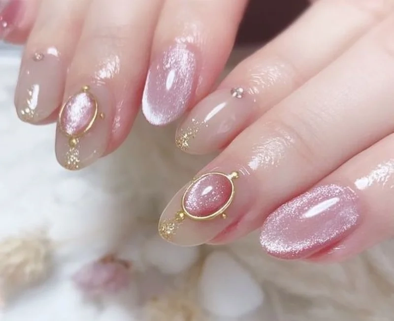 Mẫu nail sơn thạch mắt mèo giúp nàng có đôi tay nhẹ nhàng nhưng không kém phần quyến rũ