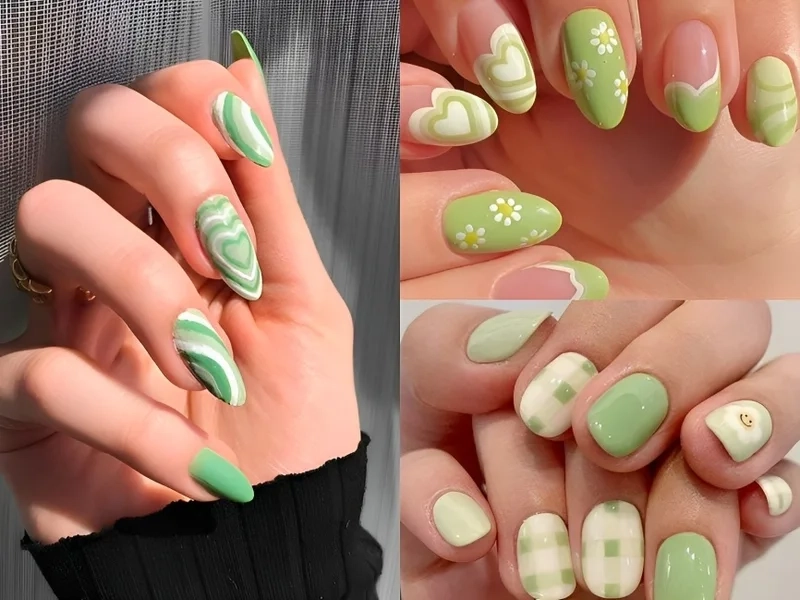 Mẫu nail màu xanh lá mạ giúp đôi tay thêm phần nổi bật