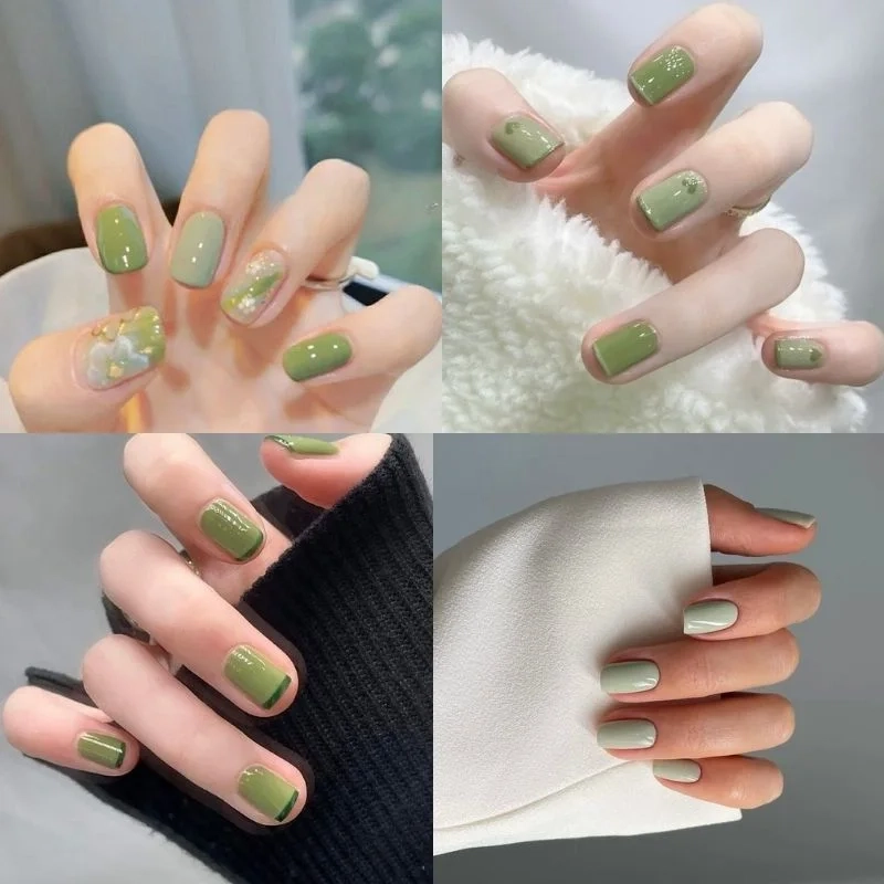 Mẫu nail màu xanh lá đơn giản nhưng vẫn giữ được nét cuốn hút
