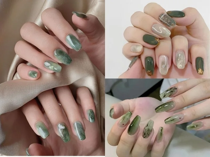 Nail màu xanh thạch trong suốt giúp nàng thêm phần dịu dàng