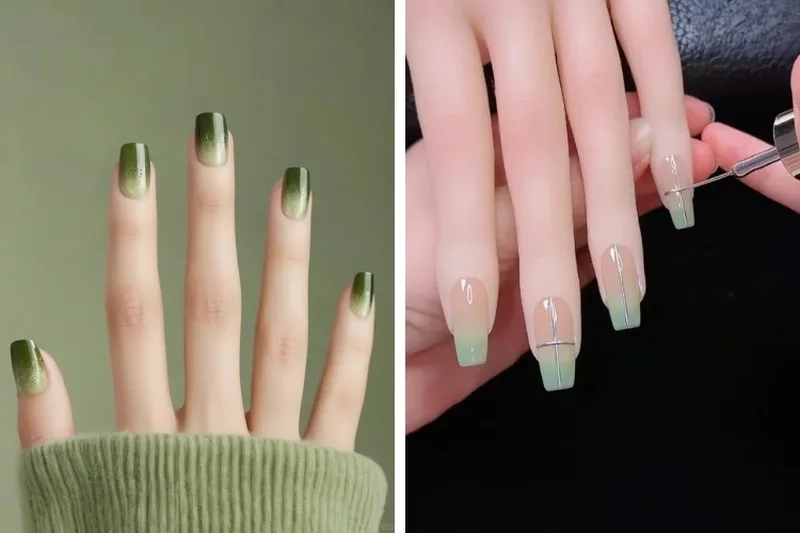 Nail ombre xanh lá phong cách hiện đại giúp đôi tay thêm phần thu hút