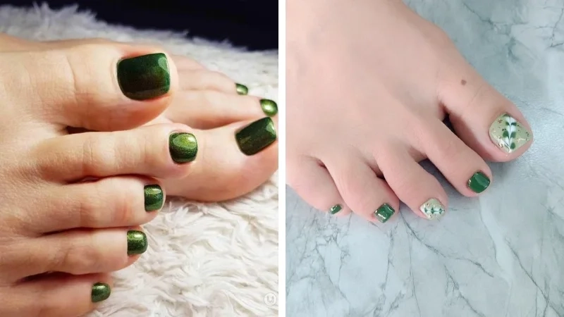Móng chân màu rêu nhẹ nhàng nhưng vẫn nổi bật trong mọi ánh nhìn
