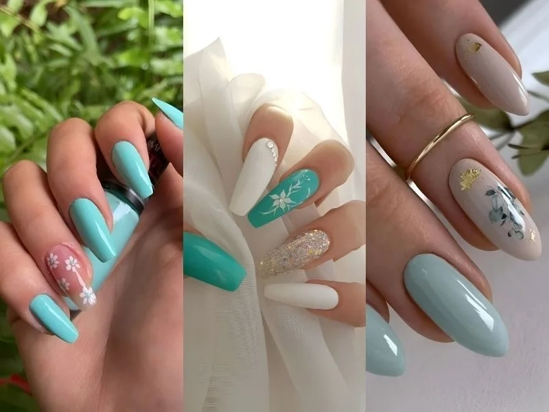 Mẫu nail màu xanh bạc hà tươi mát phù hợp với mọi phong cách