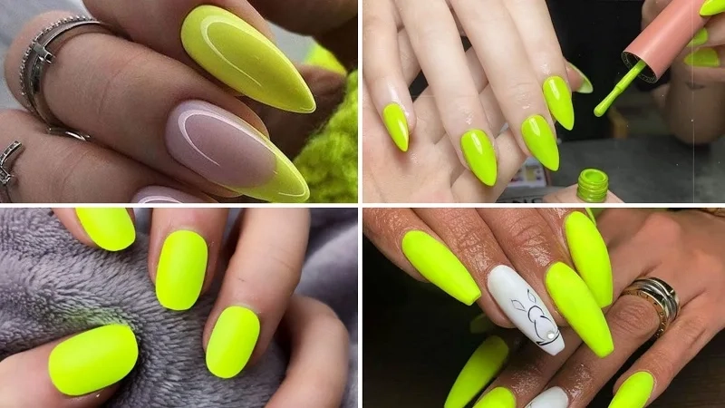 Nail màu xanh neon nổi bật giúp đôi tay thêm phần thu hút