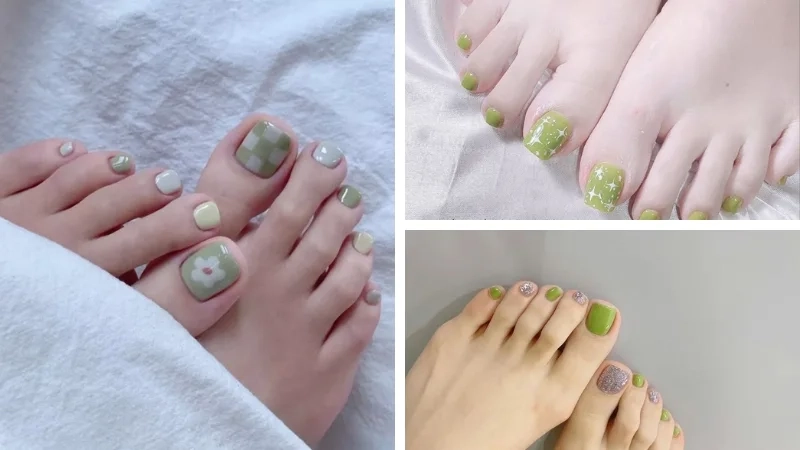 Móng chân màu xanh lá độc đáo dành cho nàng yêu thích sự mới lạ