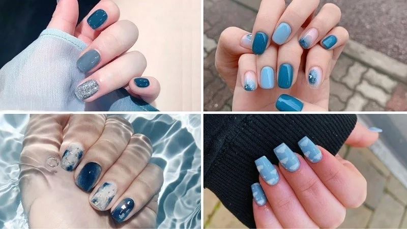 Nail xinh đơn giản màu xanh giúp đôi tay thêm phần nổi bật