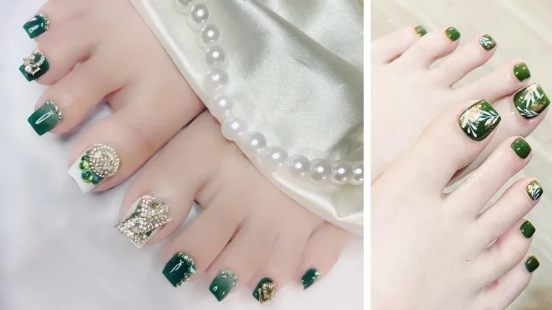 Móng chân màu xanh lục mang lại vẻ đẹp thanh lịch và tinh tế