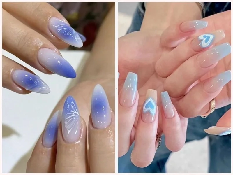 Nail đính đá màu xanh giúp nàng tỏa sáng trong mọi khoảnh khắc