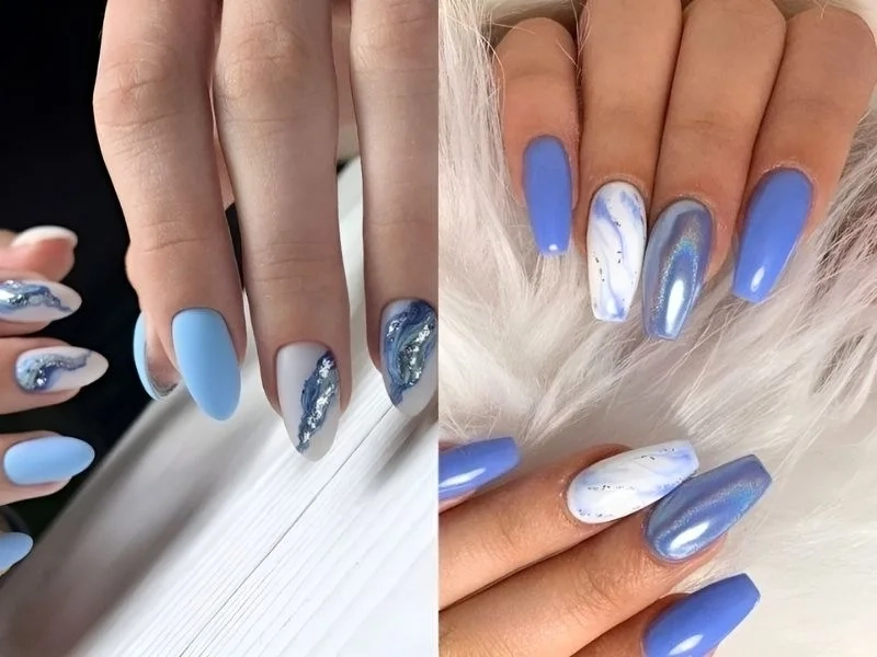Mẫu nail đơn giản màu xanh dương nhẹ nhàng giúp nàng luôn tự tin