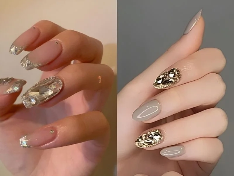 Mẫu nail đính đá nhẹ nhàng phù hợp với mọi phong cách