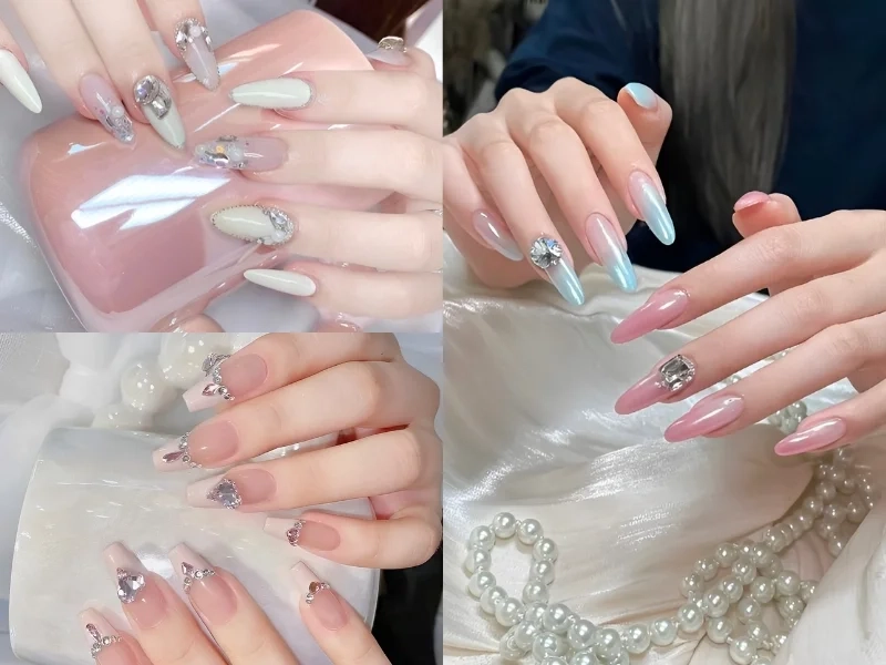Mẫu móng tay nhẹ nhàng cho cô dâu nhẹ nhàng nhưng không kém phần nổi bật