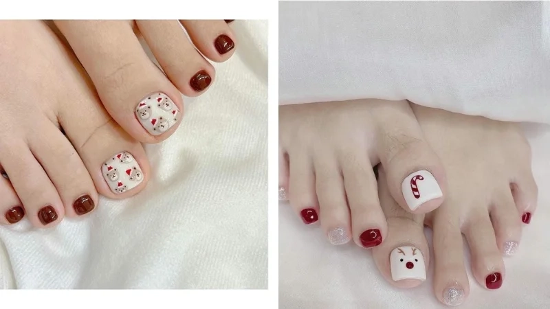 Mẫu vẽ móng chân noel giúp nàng có bộ móng độc đáo