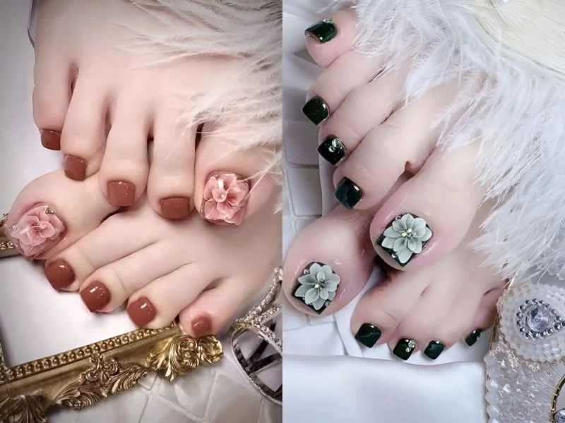 Nail chân tết đơn giản nhưng vẫn nổi bật và tinh tế