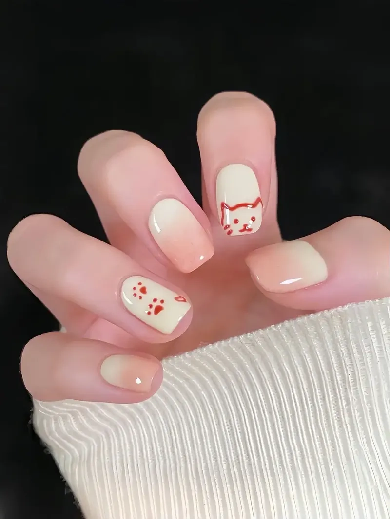 Mẫu nail tết con mèo đáng yêu giúp nàng thêm phần may mắn