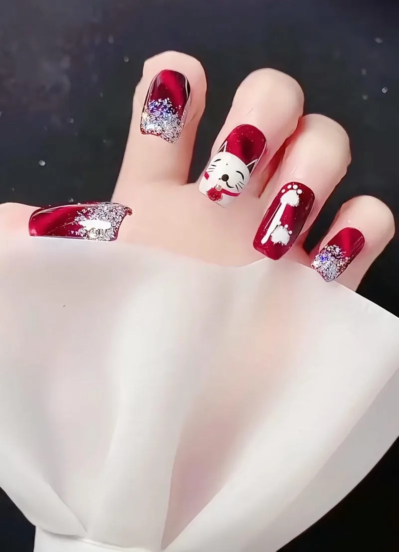 Mẫu nail tết mèo đáng yêu dành cho nàng yêu thích sự dễ thương