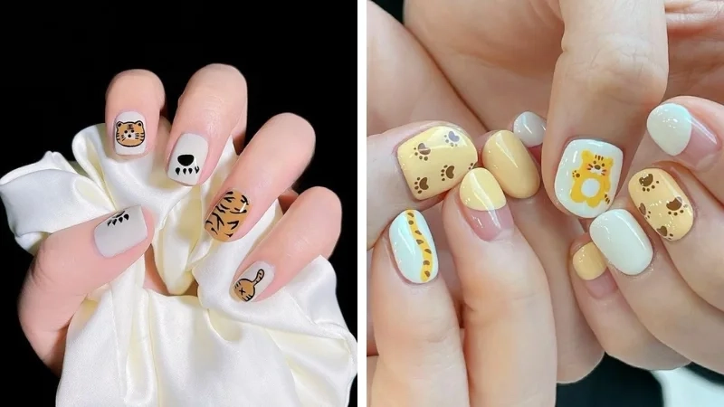 Nail tết con hổ mạnh mẽ giúp nàng thêm phần cá tính