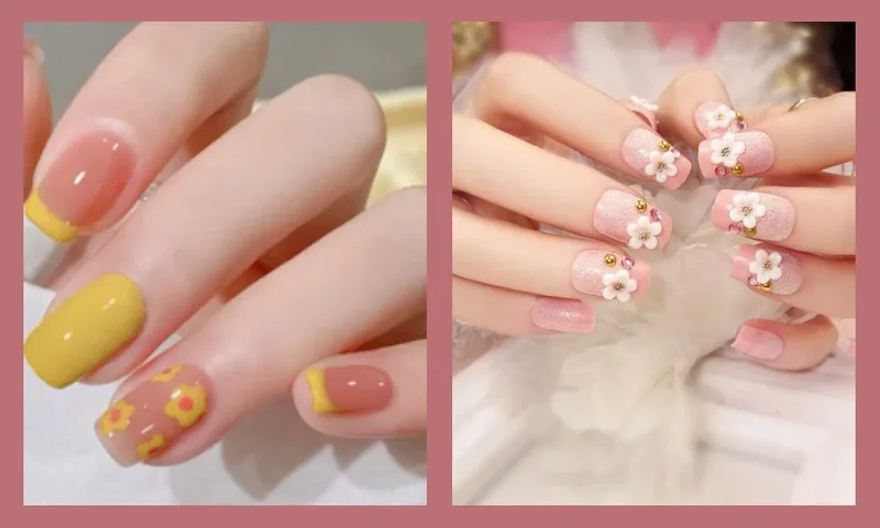 Nail tết hoa mai tinh tế giúp nàng thêm phần nổi bật