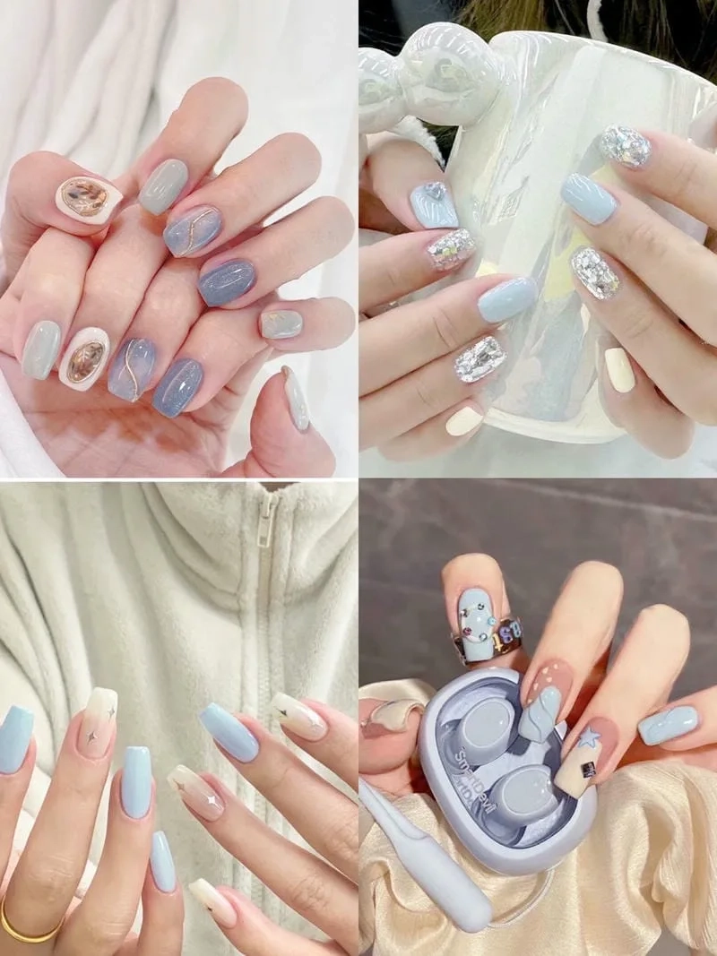 Nail màu thạch xanh nhẹ nhàng mang lại vẻ đẹp thanh thoát