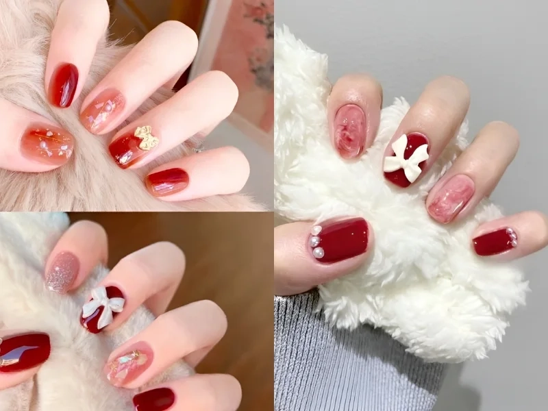 Nail xinh gắn nơ là lựa chọn hoàn hảo cho các nàng tiểu thư