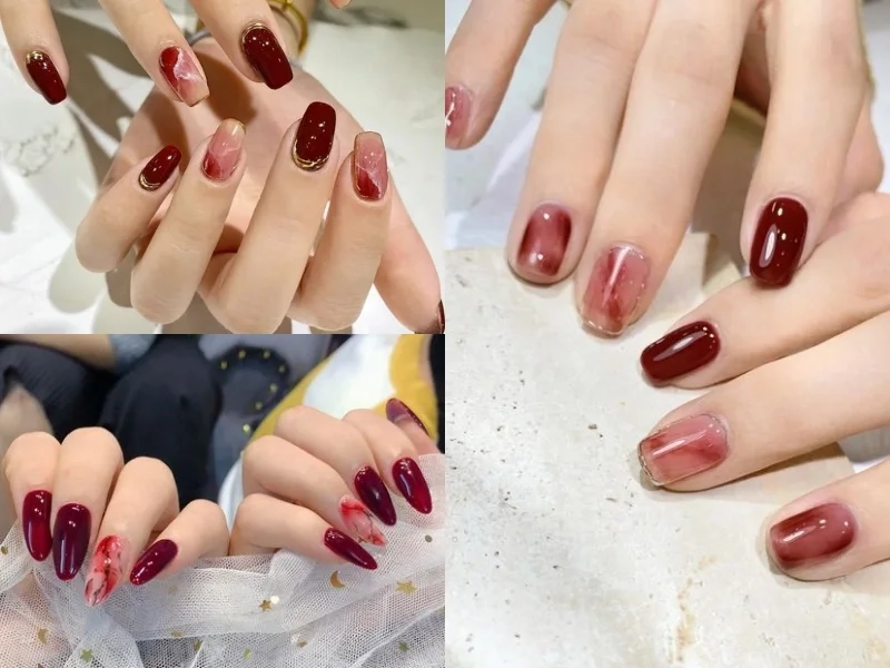 Nail xinh màu đỏ mận phù hợp với phong cách thời thượng