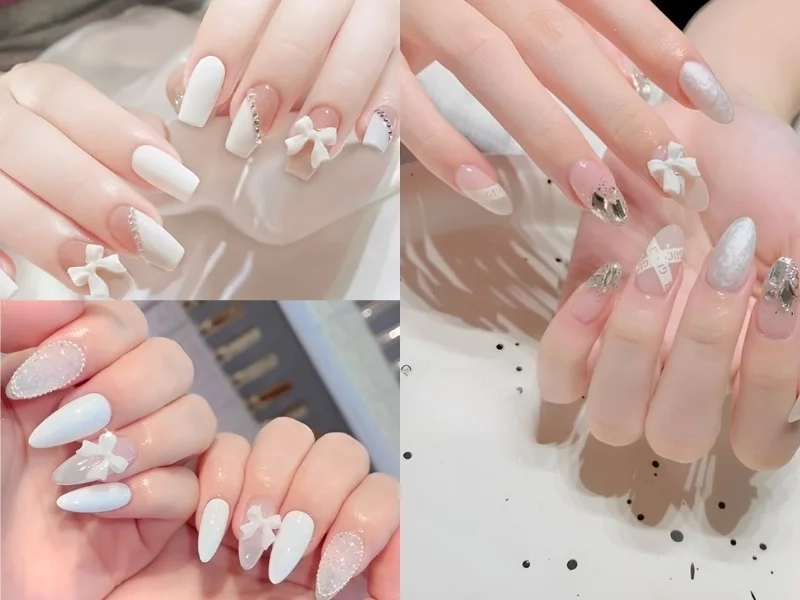 Móng nơ xinh là lựa chọn hoàn hảo cho nàng yêu thích sự nữ tính