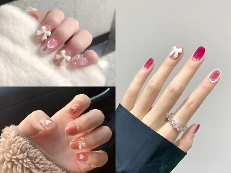 Nail gắn charm nơ giúp đôi tay trở nên thu hút hơn