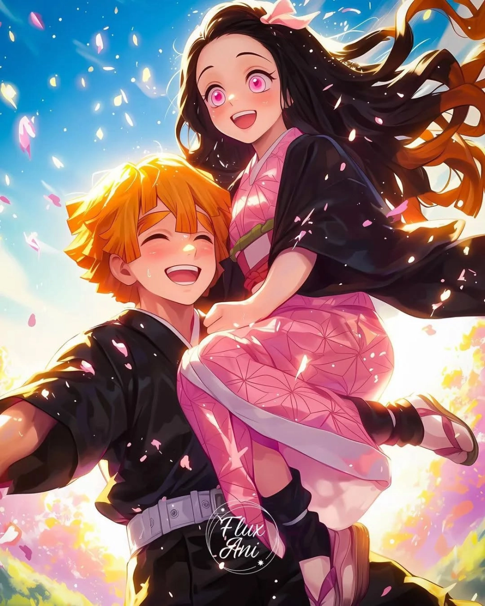 Nezuko và Zenitsu chibi phiên bản đáng yêu của cặp đôi