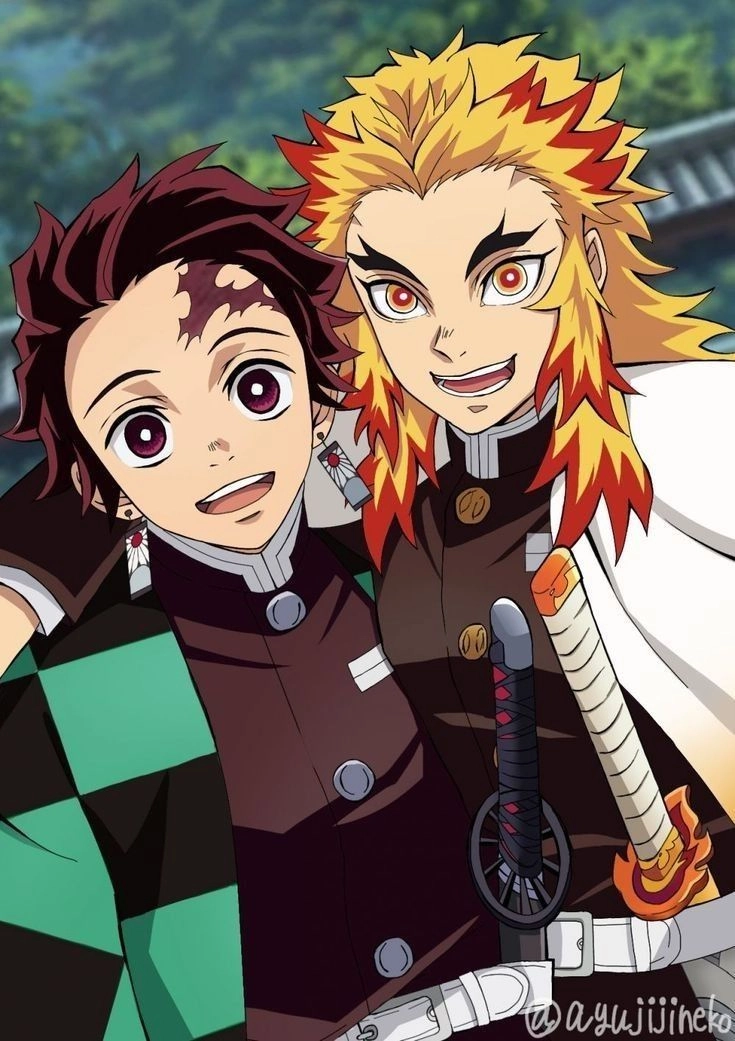 Rengoku x Tanjiro ánh lửa rực cháy bên ánh mặt trời
