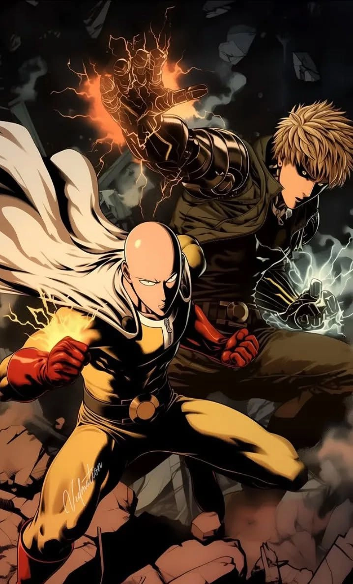 Saitama đấm Genos một cú đấm nhẹ nhưng đủ khiến Genos vỡ nát