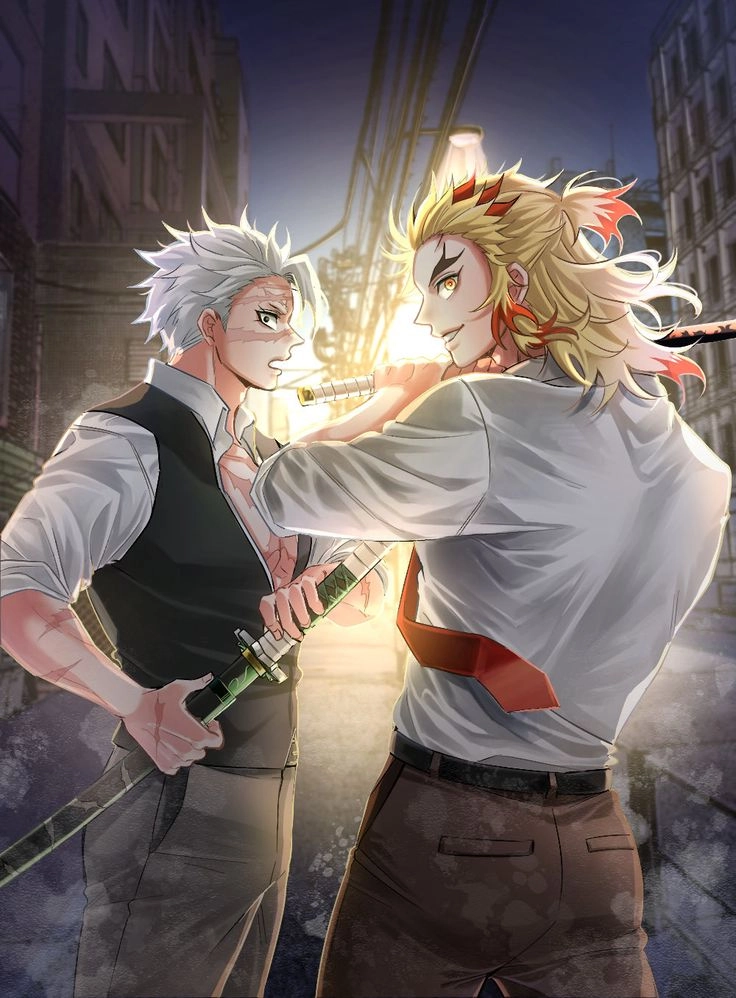 Sanemi x Rengoku hai ngọn lửa cháy sáng giữa chiến trường