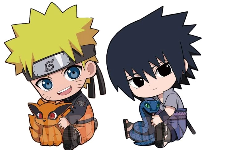 Naruto và Sasuke chibi đối thủ không đội trời chung phiên bản nhí