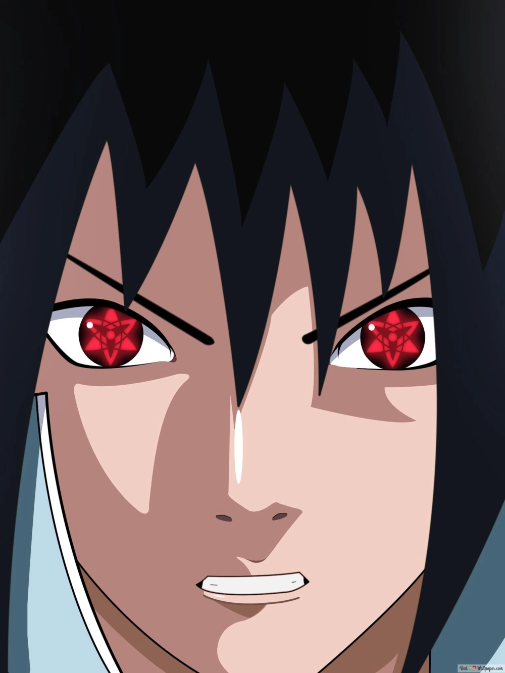 Sasuke Akatsuki Sharingan ánh mắt đỏ rực khi bước đi trên con đường bóng tối