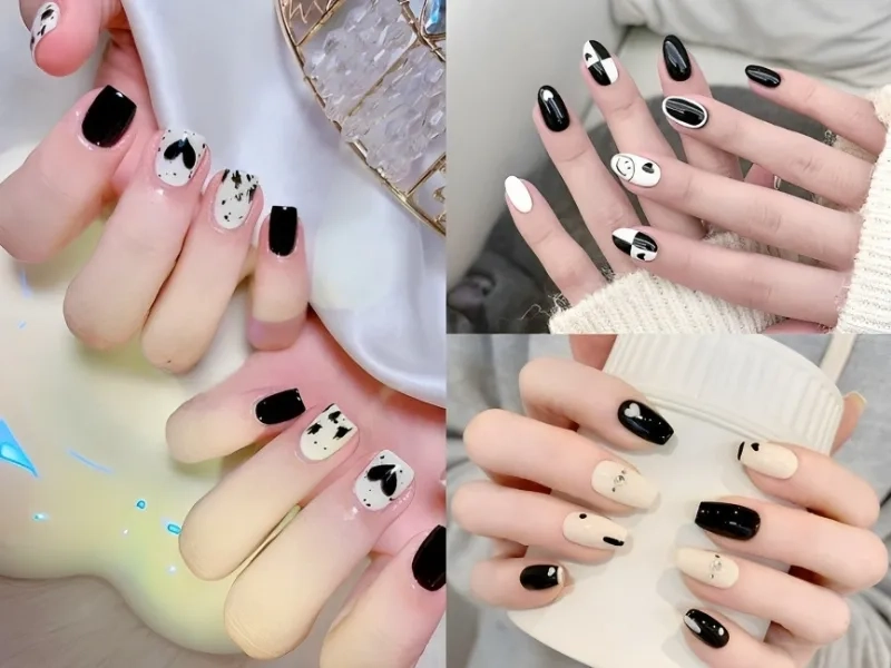 Sơn móng tay trắng đen giúp nàng có phong cách độc đáo và cá tính