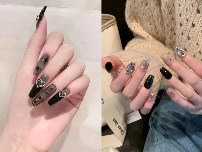 Sơn móng tay đen bóng giúp đôi tay nổi bật với lớp sơn lấp lánh