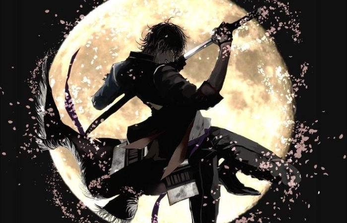 Anime nam cầm kiếm với ánh mắt sắc lạnh đầy quyết đoán